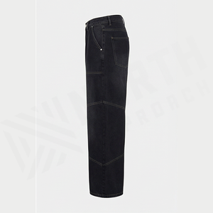 Jean en denim délavé foncé pour homme, coupe large, taille haute, ample, en coton, style décontracté, automne - Product Image 3
