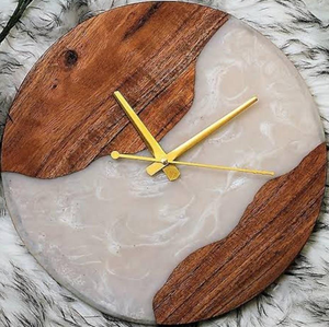 <b>Modern</b> Design Epoxy Wood <b>Clock</b> For Hanging <b>Wall</b> Good Item to Decor Home Hotels & Cafe High Quality & Finishing Round Shape White - Product Image 5
