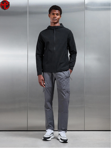 Gray Solid Mid Waist Outdoor <b>Cargo</b> Trousers Men Straight Leg Utility Workwear Travel Drawstring Closure Windbreaker <b>Pant</b> - Product Image 2