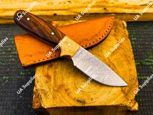 Damascus Steel 8" OEM Drop Point Razor <b>Sharp</b> Skinner <b>Knife</b> Rosewood Leather Sheath Outdoor Carry Survival Self Defence <b>Knife</b> - Product Image 2
