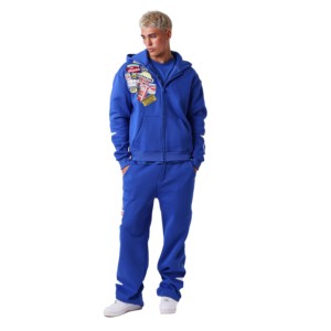 Winter Solid Breathable 100% Cotton Men's <b>Embroidery</b> Tracksuit Hoodie and Sweatpants <b>Set</b> with Custom <b>Embroidery</b> Patch - Product Image 1