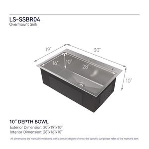 Lavello da Cucina a Vasca Singola da 30 Pollici in Acciaio Inox S304, Lavello Grande Artigianale con Base di Montaggio 30x19 Pollici - Non Disponibile per la Spedizione - Product Image 3