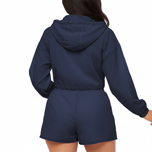 Wholesale Affordable Price Lightweight 2 Piece Crop top Jacket & Short Set 100% Nylon <b>Hip</b> Gym Wear Summer Tracksuit <b>For</b> Women - Product Image 3