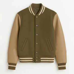 Nouvelle édition – Blouson universitaire en tissu de laine pour femme avec manches en cuir – Vente directe – Blousons universitaires boutonnés pour femme - Product Image 1