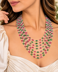 Collar de cuentas de rubí natural y esmeralda para mujer, joyería fina y elegante para bodas, días festivos y ocasiones especiales. - Product Image 2