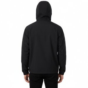 Veste coupe-vent pour homme de qualité supérieure, noire, pour l'extérieur, résistante au vent, à capuche, en polyester léger, vêtement décontracté avec poignets ajustables - Product Image 2