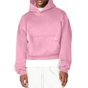 <b>Men's</b> <b>Pink</b> Oversized Hooded Fleece <b>Sweatshirt</b> Solid Color Casual Pullover Regular Fit Autumn Wear - Product Image 1