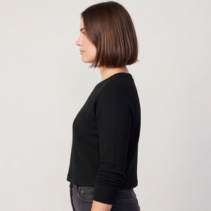 T-shirts Henley en Waffle pour Femmes, Manches Longues, Style Crop, Vêtements de Mode d'Extérieur - Product Image 5
