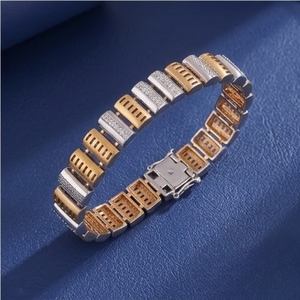 925 Silver Dual Tone Link Bracelet for <b>Men</b> and Women CZ Stone Designer Adjustable Luxury Hand Jewelry Gift - Product Image 1