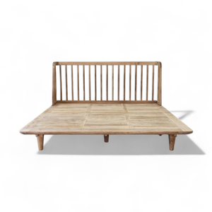 Teak Wood <b>Platform</b> <b>Bed</b> Slatted Headboard Wooden <b>Bed</b> <b>Frame</b> Minimalist Bedroom Furniture - Product Image 3