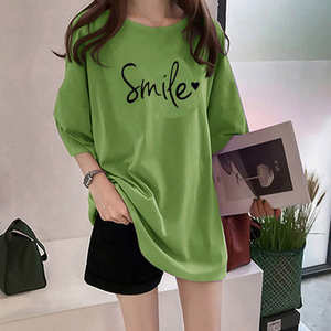 Nouveau T-shirt décontracté pour femme en jersey tricoté à manches courtes, imprimé SMILE, coupe ample, en tissu polyester - Product Image 2