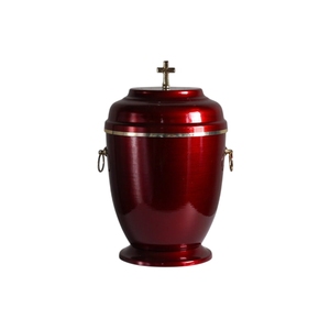 Urne funéraire chrétienne religieuse en bronze métallisé texturé avec croix polie en tête et poignées en anneaux - Product Image 5