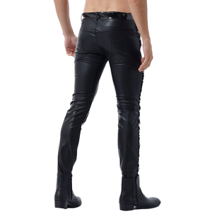 Pantalones de Cuero PU Negros para Hombre, Cintura Alta, Corte Recto, con Cordones Laterales, Estilo Gótico, para Invierno - Product Image 5