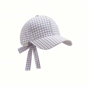 Casquette de baseball à carreaux style coréen et japonais mignon avec nœud et sangle pour femme, fille, décontractée, pour le sport, collection printemps-été - Product Image 4