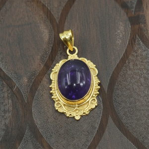 Pendentif artisanal en argent sterling 925 avec améthyste, cabochon ovale vintage, bijou bohème, cadeau de Noël unisexe - Product Image 4