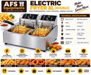AFS Equipments <b>Electric</b> Double <b>Fryer</b> 8L Stainless Steel Commercial Grade High Power Fast Cooking Restaurant Use - Product Image 1