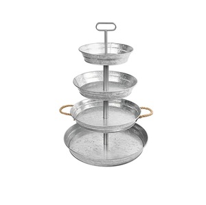 Support à gâteau en métal à quatre niveaux avec poignées en corde, plateau de service réutilisable pour desserts, présentoir de fête, support à cupcakes - Product Image 1