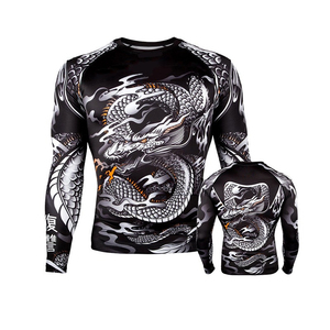 เสื้อรัดกล้ามเนื้อแขนยาวสำหรับ MMA BJJ ลายพิมพ์มังกรแบบกำหนดเอง เสื้อสำหรับฝึกซ้อมในยิม รับผลิตแบบ OEM แบรนด์ส่วนตัว ขายส่ง - Product Image 1