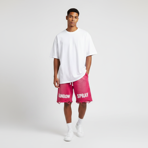 Shorts d'été personnalisés pour hommes, vente en gros, shorts en coton épais pour hommes, shorts effet pulvérisation arc-en-ciel, fournisseur, shorts rétro délavés à double taille - Product Image 2