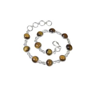Pulsera de tenis ajustable de plata de ley 925 con ojo de tigre y 11 piedras, diseño de cierre, unisex, regalo certificado, joyería hecha a mano - Product Image 1