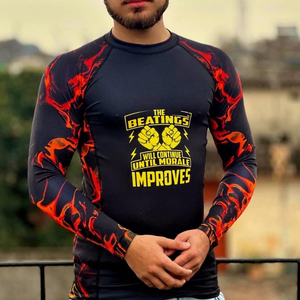 เสื้อรัดรูปแขนยาวพิมพ์ลายแบบซับลิเมชั่นสำหรับผู้ชาย ระบายอากาศได้ดี เป็นมิตรกับสิ่งแวดล้อม แห้งเร็วด้านหน้า เหมาะสำหรับ BJJ MMA ยิมนาสติก และกีฬาต่อสู้ - Product Image 1