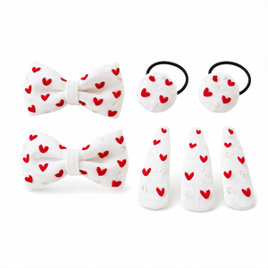 Ensemble de pinces à cheveux brodées en forme de cœur, écologiques, imperméables, en coton, avec nœud, barrettes à pression, accessoires pour cheveux de bébé fille faits à la main - Product Image 1