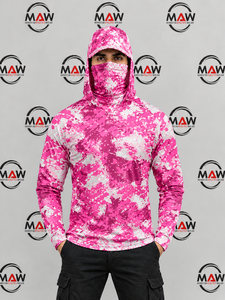 Sudadera con Capucha de Pesca para Hombre MAW, Camuflaje Rosa, Protección Solar UPF 50, Secado Rápido, Manga Larga, con Cubre Rostro - Product Image 1