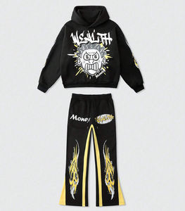 Conjunto de Sudadera con Capucha y Pantalones Deportivos para Hombre, Diseño de Letras y Estrellas Personalizadas, Impresión DTF, Bloques de Color, Cordón Ajustable, 100% Algodón, Estilo Urbano, Tendencia - Product Image 1