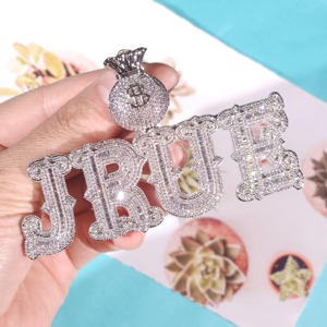 JRUE Moissanite Pendant 925 Silver Rhodium Plated Hip Hop <b>Chain</b> Necklace Men's Letter Charm Everyday Wear - Product Image 3