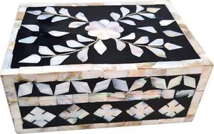 Caja Decorativa Artesanal con Incrustaciones de Hueso y Diseño Floral, Caja Multiusos para Guardar Recuerdos - Product Image 4