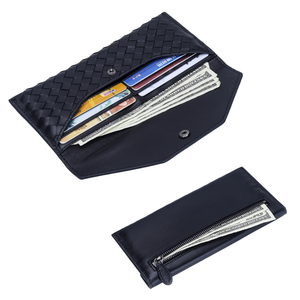 Nouveau portefeuille vintage en cuir véritable à 100 % avec fermeture à fermoir, porte-cartes multiples, motif géométrique, couleur noire, grande capacité - Product Image 3