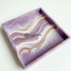 Assiette décorative personnalisée marbrée avec bord doré, accessoires de maison en résine de qualité supérieure avec logo personnalisé - Product Image 1
