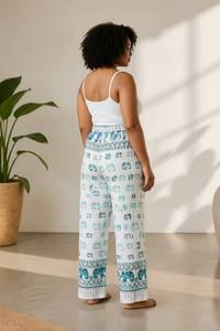 Pantalon large bohème taille haute imprimé motif éléphant en rayonne infroissable séchage rapide respirant coupe droite longueur complète - Product Image 3