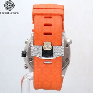 Charm Jewels Luxury Women's Stainless Steel <b>Watch</b> 42mm Round Dial Analog Quartz Movement Sapphire Crystal Orange Silicone Band - Product Image 3