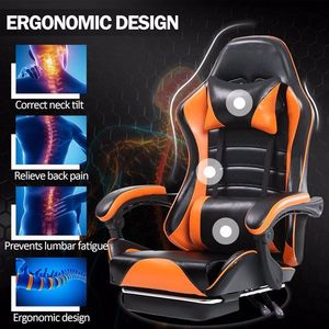 Ergonomic PU Leather <b>Gaming</b> <b>Chair</b> with Footrest Reclining Gamer Office <b>Chair</b> with Lumbar Support <b>for</b> <b>Adults</b> - Product Image 6