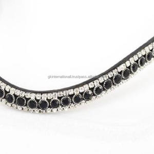 Logo personnalisé en forme de vague 3 rangées de cristaux fins noirs et clairs Mega Bling Leather Horse Brow Band in Full Cob Oversize - Product Image 2