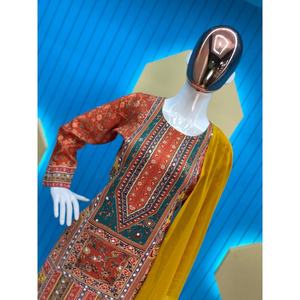 ÚLTIMO ESPEJO IMPRESO DE MUSELINA TRABAJO FONDO SUPERIOR CON MOSTAZA DUPATTA - Product Image 2