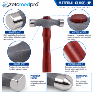 Marteaux à bijoux PrecisionSmith pour planchage, relief, gaufrage, texturation, rivetage, bois et acier, 10 pouces, ZETOMEDPRO - Product Image 2