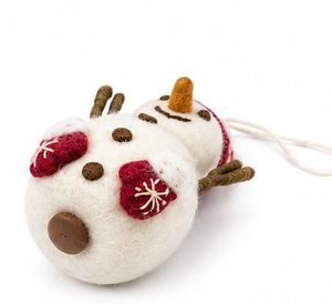 El Mejor Adorno de Muñeco de Nieve de Fieltro de Lana Hecho a Mano del Himalaya, Ecológico, Certificado de Comercio Justo, Sombrero Rojo y Blanco, Botones Marrones, Decoración Navideña para Interiores - Product Image 4