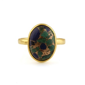 Alta calidad Natural malaquita azurita cobre piedra preciosa fina ovalada eternidad Vermeil anillo personalizado joyería fabricante mujer joyería - Product Image 1