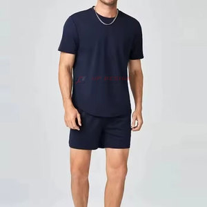 ชุดเซ็ตเสื้อยืดแขนสั้นและกางเกงขาสั้นผู้ชาย ผ้าคอตตอนเทอร์รี่ 100% ระบายอากาศ แห้งเร็ว สไตล์ลำลองสปอร์ต สำหรับฤดูร้อนใหม่  รับสกรีนโลโก้ได้ - Product Image 4