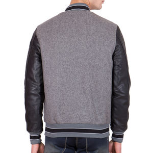 Veste varsity pour homme gris et noir avec manches en cuir, veste bomber style baseball décontractée, vêtement d'extérieur en laine chaud pour l'hiver - Product Image 6
