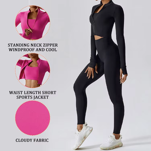 Ensemble de yoga 2 pièces pour femme : Legging taille haute et crop top, couleur unie, sans couture, extensible, tenue de sport - Product Image 6