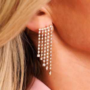 Long Dangle <b>Earring</b> Statement Bridal Wedding Custom 14K 18K Solid Gold Lab Grown Diamond Luxury Jewelry Gift For Women Wholesale - Product Image 6