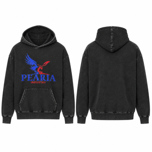 Sudadera con Capucha Vintage Lavada 100% Algodón para Hombre, con Bolsillo Frontal y Gráfico de Águila, Estilo Urbano - Product Image 3