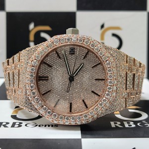 Reloj de diamantes de moissanita VVS de acero inoxidable chapado en oro rosa de primera calidad Iced automático mecánico ETA movimiento de lujo - Product Image 4