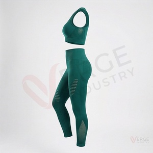 Ensemble de yoga sans couture pour femmes, soutien-gorge de sport vert dos nageur, leggings taille haute longueur intégrale, ensemble 2 pièces - Product Image 3