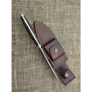 Cuchillo de Hoja Fija Hecho a Mano en Acero de Damasco con Mango de Madera y Funda de Cuero para Uso en Exteriores y Manualidades - Product Image 5