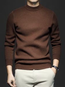 Pull à col rond uni pour homme, coupe classique, logo sur le devant, style vintage, manches longues, pour un usage quotidien, collection hiver - Product Image 2