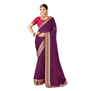 Elegante Sari Indio de Seda con Bordado, Sari Tradicional para Bodas y Fiestas - Product Image 1
